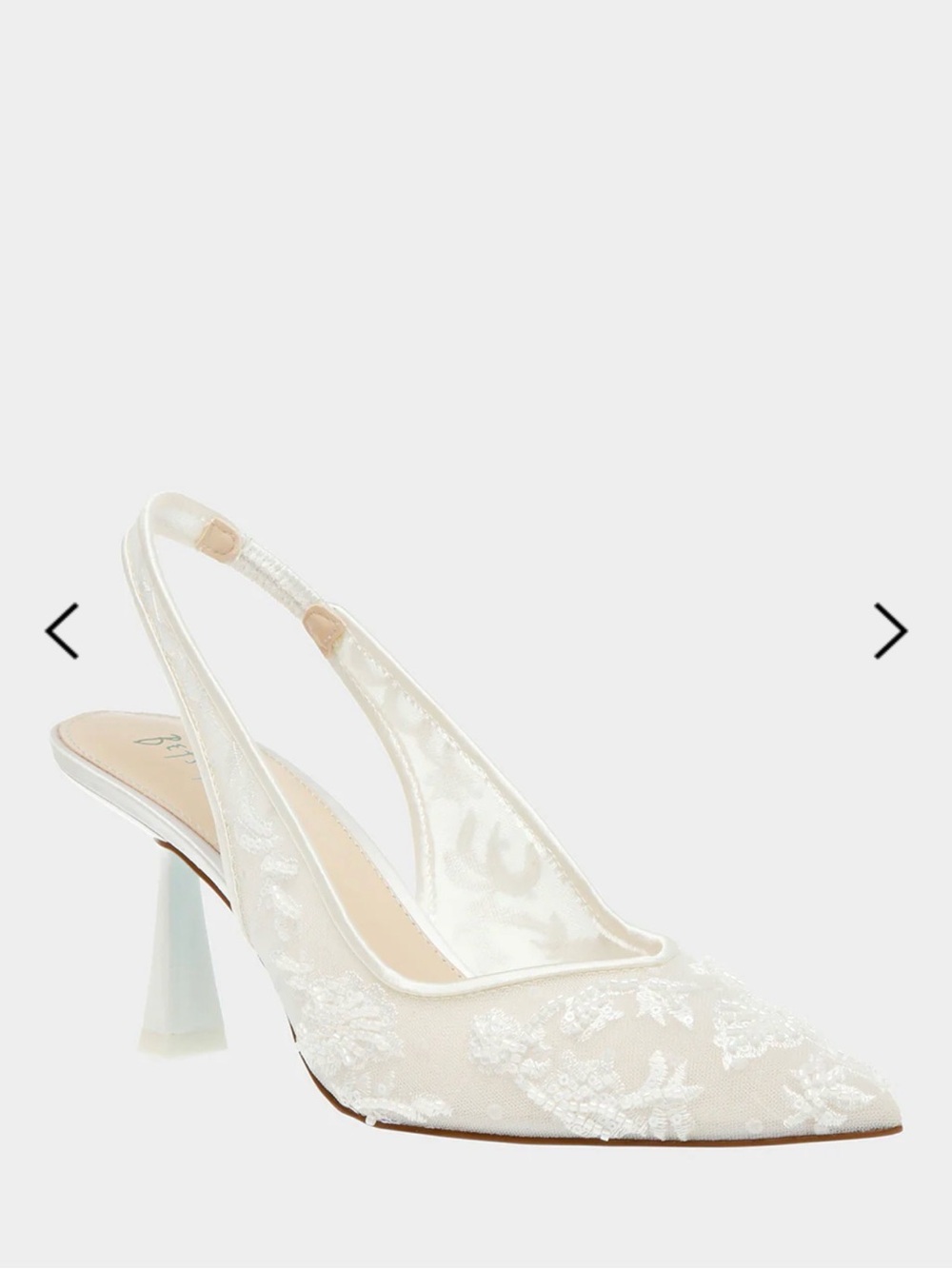 Betsey Johnson Ivory Pointed Slingback Heels with Lace Appliqué